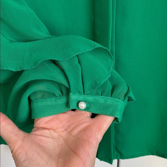 Zara Emerald Green Ruffle Sleeve Blouse Mandarin Collar, Size M - Picture 4 of 10